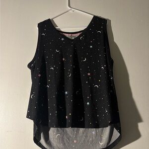 Black Sleeveless Star & Moon Print Top
